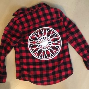 SOULCYCLE red & black flannel w/ wheel size M